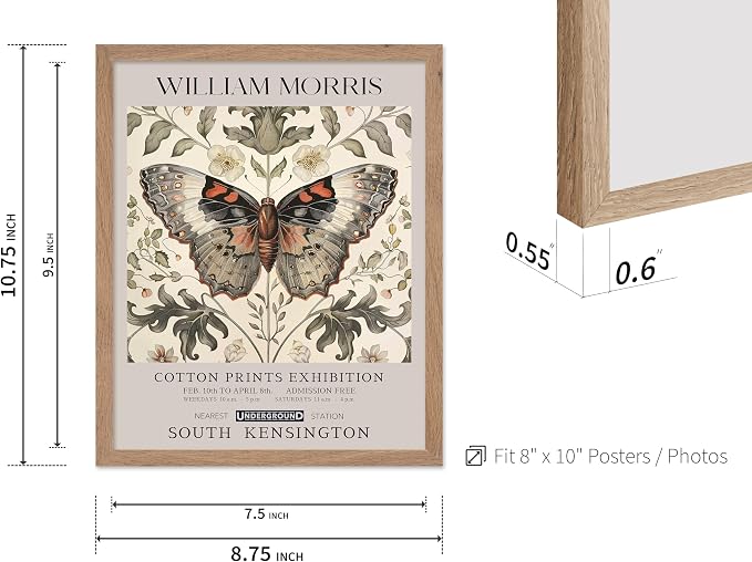 Poster Master William Morris Poster - Butterfly Print - Moth Illustration - Botanical Art - Flower Art - Exhibition Illustration - Animal Illustration - Floral Painting - Aesthetic Office or Bedroom Decor - 8x10 Beige Framed