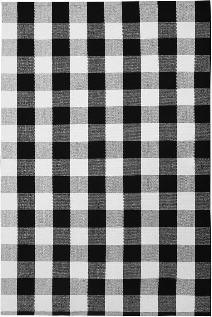 KOZYFLY Buffalo Plaid Area Rug 4 x 6 Ft Black and White Checkered Rug Washable Outdoor Rugs Cotton Rugs for Bedroom Front Door Mat Carpet for Front Porch Living Room Dining Room Kitchen | Washable Outdoor Rugs, Cotton Front Porch Rug, Woven Front Door ...