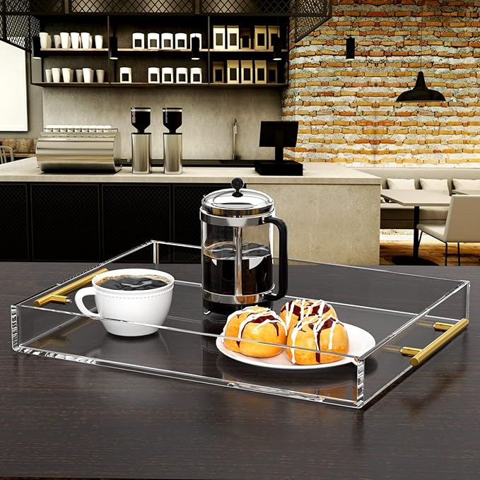 NIUBEE Clear Serving Tray 12x16 Inches - Acrylic Decorative Tray Organiser