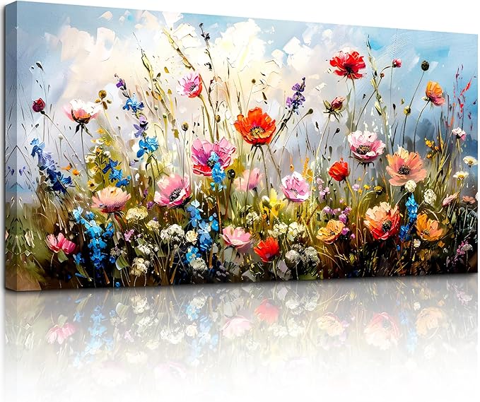 SERIMINO Flower Market Wall Art, Floral Botanical Wall Pictures 20"X40" | Modern Farmhouse Wall Decor, Colorful Floral Canvas Painting, Living Room Bathroom Decor, Ready To Hang, Vibrant Colors