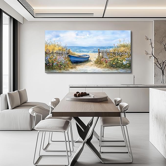 QIYILEXWART Canvas Wall Art For Living Room Large Wall Decor For Office Bedroom Decorations Sea Side Boat Landscape Pictures Farmhouse Painting Artwork Room Wall Mural Aesthetic Home Decor 30x60 In
