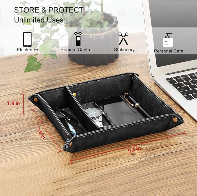 SITHON Valet Tray Desktop Storage Organizer with 2 Compartments