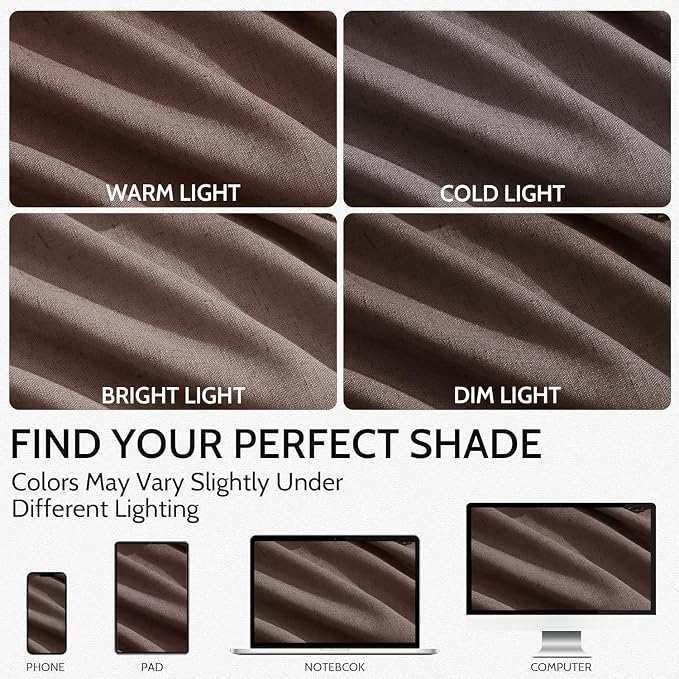 Cappuccino Linen Curtains for Living Room 105 Inches Long Light Filtering Semi Sheer Curtain Back Tab Rod Pocket Luxury Modern Rustic Home Decor Neutral Drapes for Bedroom Dinner Room 52x105, 2 Panels