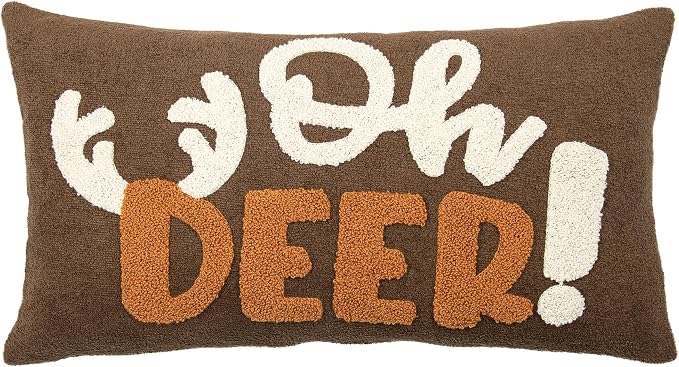 Embroidered Deer Christmas Pillow Covers 12x20, Cute Christmas Throw Pillow Covers Christmas Decorations Holiday Pillows for Home Couch,Brown/Pumpkin