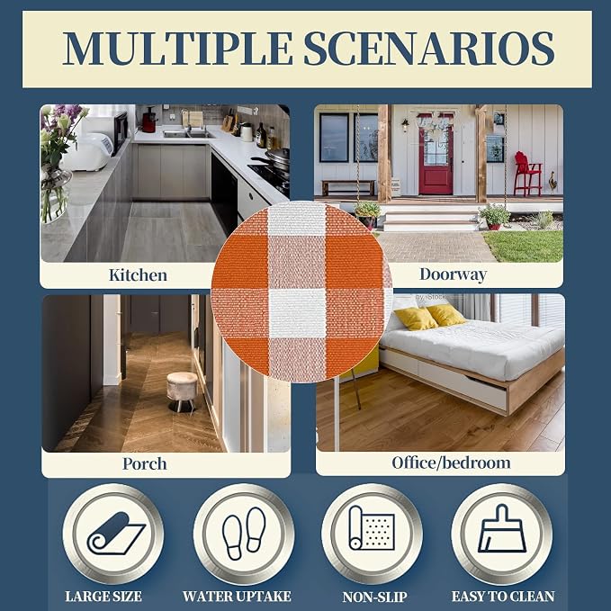 SEEKSEE Buffalo Plaid Outdoor Rug 3' x 5' Orange and White Front Door Mat, Layering Rug for Porch, Halloween Doormat, Front Porch Rug for Outdoor Entrance Entryway Patio Porch Decor