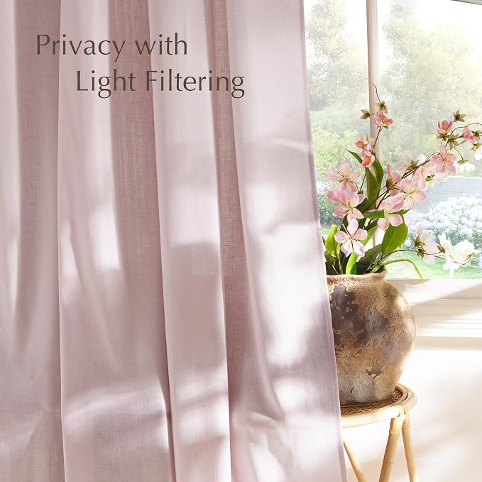 NICETOWN Semi Sheer Blush Pink Curtains 84 inch Length, Rod Pocket & Back Tab Light Filtering Window Treatments Privacy Added Drapes for Living Room, W55 x L84, 2 Panels