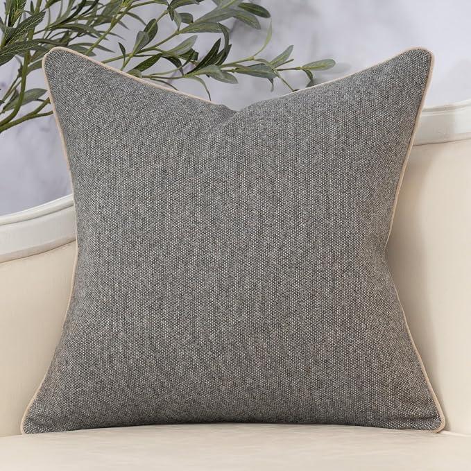 Yangest Neutral Floral Pillow Cover 24 x 24 Inches, Vintage Chenille Square Throw Pillow Cover Soft Decorative Farmhouse Accent Couch Pillow Cover for Living Room Bedroom, Grey
