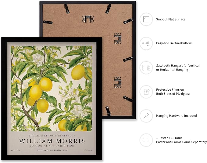 Poster Master William Morris Poster - Lemon Tree Print - Botanical Art - Fruit Art - Exhibition Piece - Lemon Illustration - Floral Design - Aesthetic Print - Colorful Kitchen Wall Decor - 11x14 Black Framed