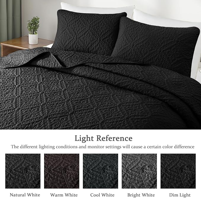Exclusivo Mezcla Full Queen Quilt Set, Black | Lightweight Soft Bedspreads Coverlets, All Season Bedding with 2 Pillow Shams, Modern Style for Bedroom Guest Room