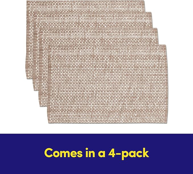 Sweet Home Collection 100% Cotton Placemats for Dining Room Rectangle Two Tone Woven Fabric 13" x 19" Soft Durable Table Mat Set, Set of 6, Taupe