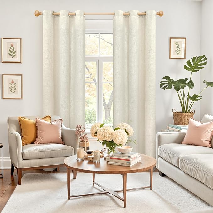 YoungsTex Beige Linen Curtains 84 Inches Length 2 Panels for Living Room, Light Filtering Semi Sheer Drapes with Grommet Privacy Natural No See Through for Bedroom, 42 X 84 Inch