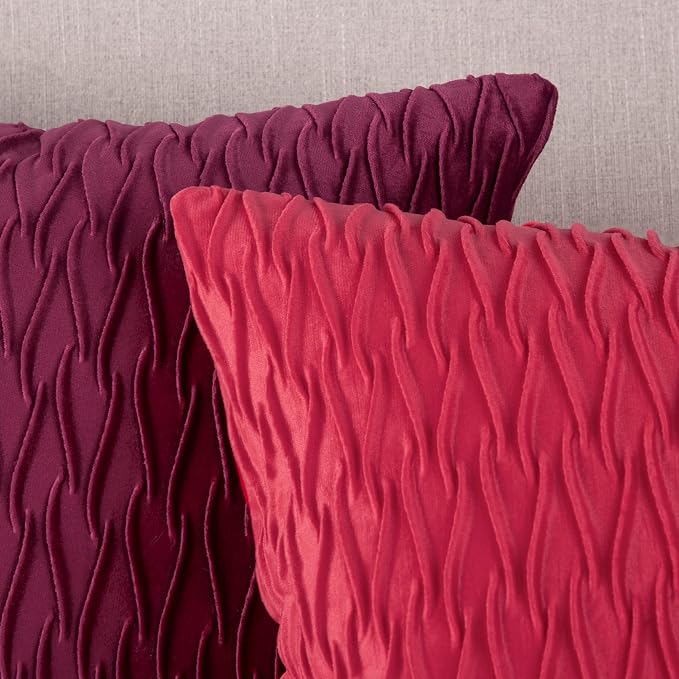 MADIZZ Set of 2 Super Soft Velvet Decorative Throw Pillow Covers 12x12 inch Red Square with Texture Luxury Style Cushion Case Pillow Shell for Sofa Bedroom