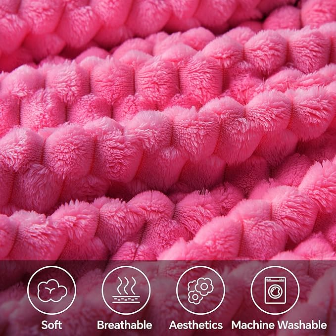 BEDELITE Hot Pink Throw Blanket for Couch, Soft Cozy Gifts for Women, 50*60 | 3D Jacquard Decorative Fleece Blanket, Super Soft Plush Throws, Cute Birthday Gift for Women & Men, Suitable for All Seasons