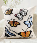Animal Embroidered Throw Pillow Cover 18x18 Inch, Butterfly | Decorative Pillow Cover, Cottagecore Cushion Cases with Hidden Zipper, Farmhouse Decor for Couch, Sofa, Living Room