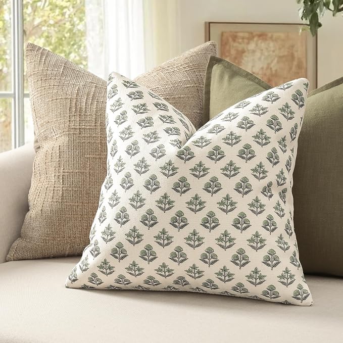 YCOLL Farmhouse Floral Pillow Covers 22x22 Set of 2, Rustic Country Decorative Cushion Covers Vintage Throw Pillow Covers for Sofa Couch Bed Living Room Home Decor, Sage Green