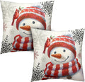 Snowman Pillow Covers 18x18 Set of 2 Christmas Winter Holiday Throw Pillow Covers Lovely Red Snowman with Cardinal Bird Snowflake Cushion Case for Living Room Bedroom Sofa
