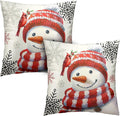 Red Snowman with Cardinal Bird Pillow Covers 24x24 Christmas Holiday Throw Pillow Covers Winter Snowflake Cushion Case for Living Room Bedroom Sofa Set of 2