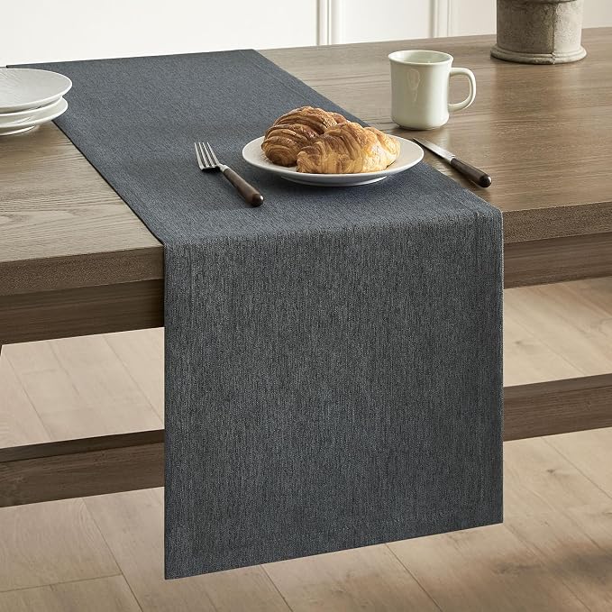 ZeeMart Basic Linen Style Table Runner, 14x48 Inch Charcoal | Mitered Corner Design, Medium Weight Fabric, Rustic Farmhouse Style, Machine Washable Easy Care Everyday Table Scarf