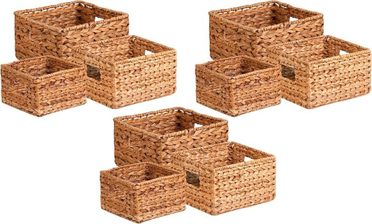 Honey-Can-Do Banana Leaf Storage Baskets, Water Hyacinth Woven Basket, Decorative Baskets-Shelves, Basket-Gifts, Closet, Pantry & Home Organization, Set of 3, Multi-Size, 9" Lx9" Wx6" H (Pack of 3)