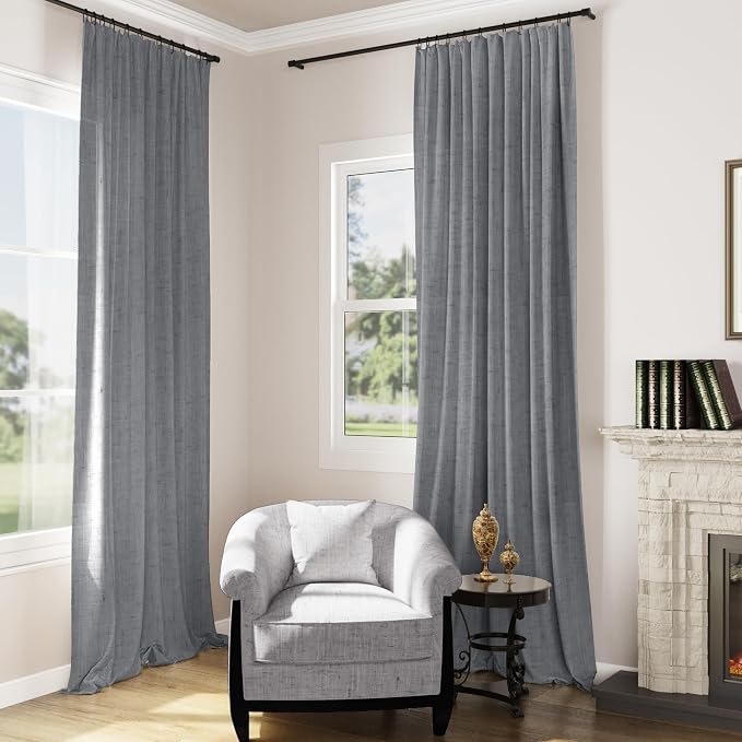Dark Grey Linen Curtains 84 Inches Long 2 Panel Set Rod Pocket Semi Sheer Dining Room Cozy Bedroom Decor Cotton Look Country Rustic Farmhouse Boho Curtains 52x84