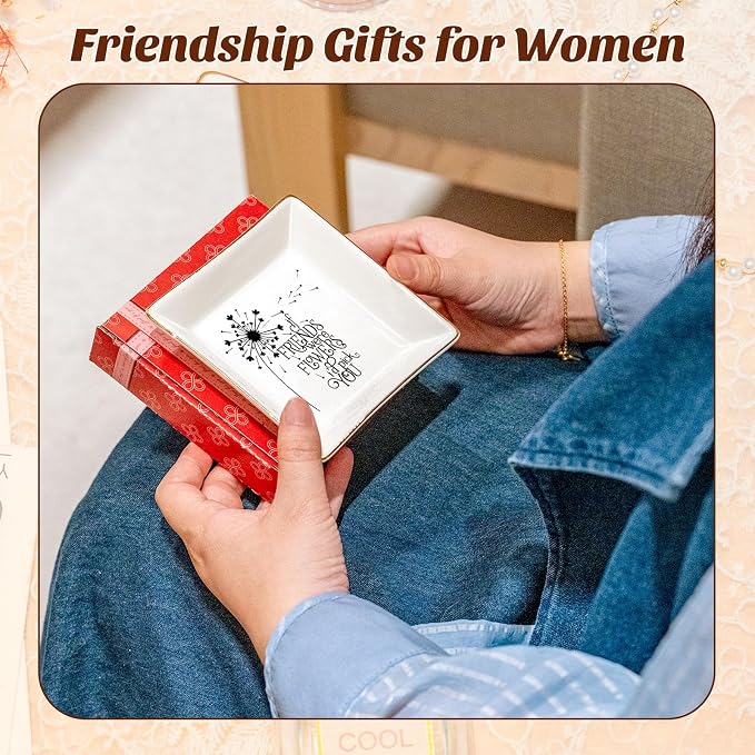 PUDDING CABIN Birthday Gift for Women Best Friend Ring Trinket Dish - If Friends were Flowers I'd Pick You - Friendship Gifts for Women Friends Mothers Day Granduation Christams