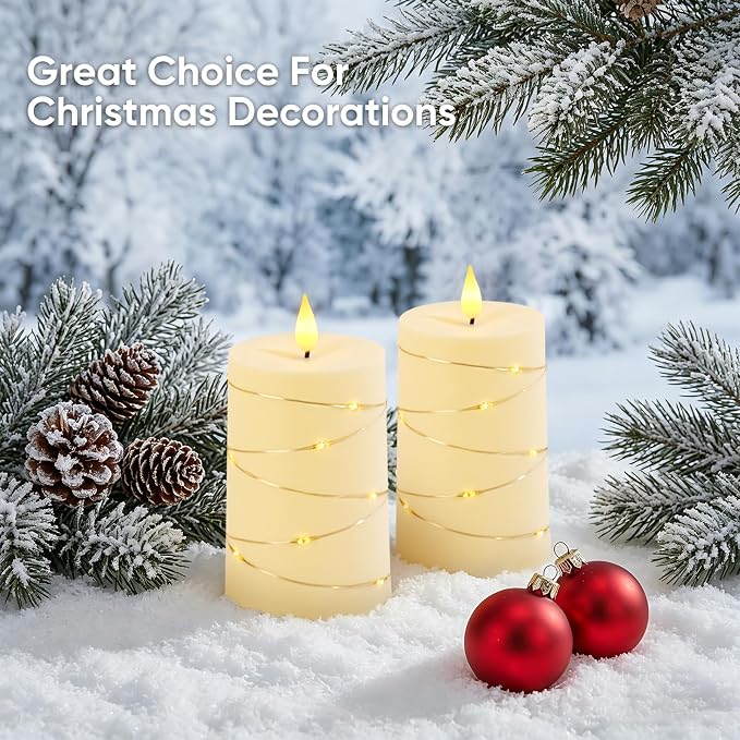 Raycare Ivory Battery Operated Flameless Pillar Candles with Remote Timer