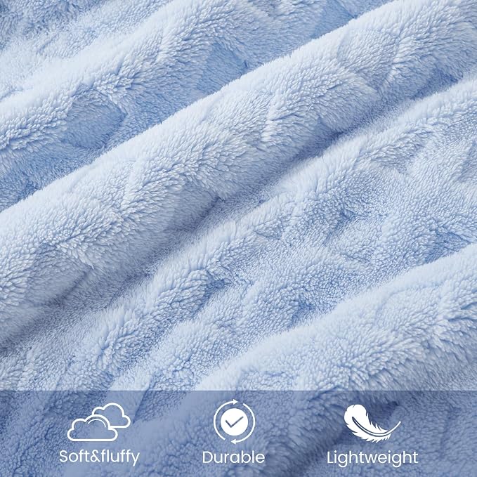 Cozy Bliss Ultrasoft Waffle Throw Blanket, Fluffy Cute Plush Blanket for Couch, Bed, Modern Home Accent, Portable for Picnic or Outdoor, Light Blue, 66"x90"
