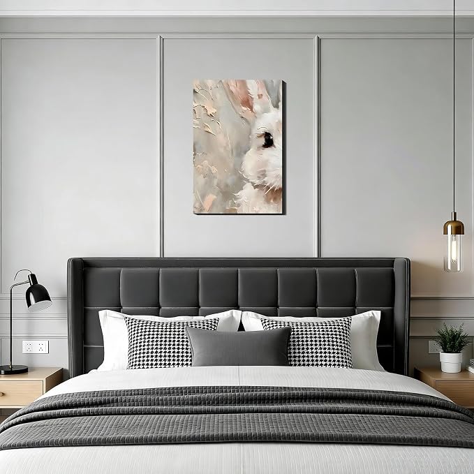 RIBNTAK Modern Easter Bunny Canvas Wall Art 12x18, Framed White Rabbit Canvas Prints Picture for Living Room Wall Decor, Simple Spring Artwork Painting for Fireplace,Bathroom, Bar, Office