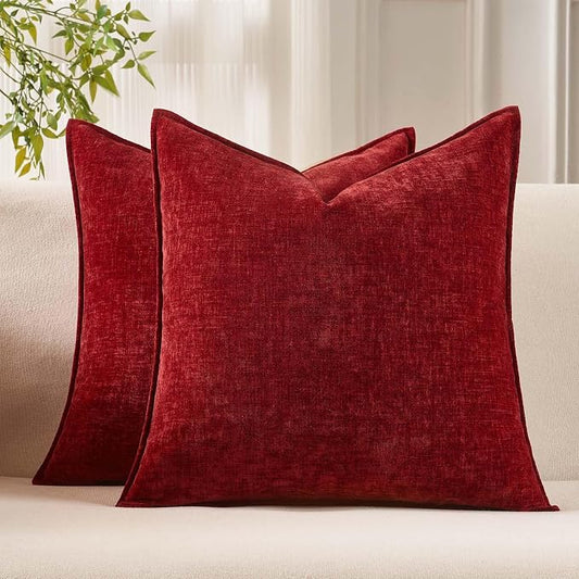 JUSPURBET 26x26 Chenille Decorative Throw Pillow Covers Set of 2,Red | ﻿Cozy Soft Cushion Cover Case with Hidden Zipper for Couch Sofa Bed Living Room Home Decor Christmas