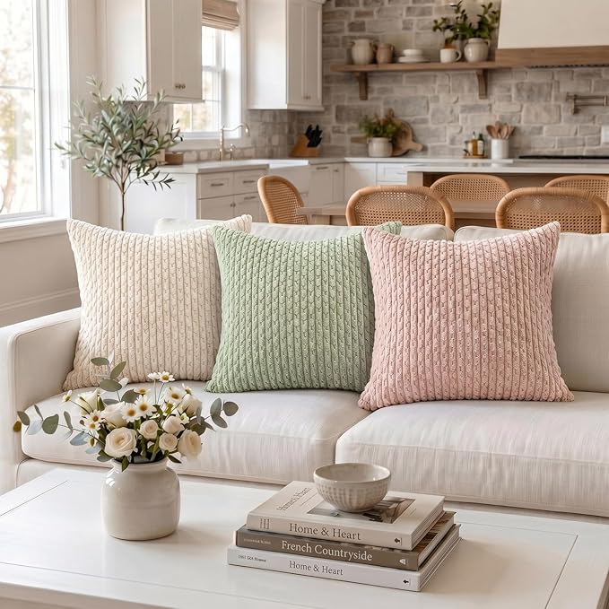 Fancy Homi 2 Packs Blush Pink Decorative Throw Pillow Covers 16x16 Inch for Couch Bed Sofa, Modern Farmhouse Boho Home Decor, Soft Cute Plush Corduroy Cushion Case 40x40 cm