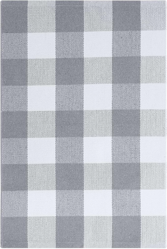 KOZYFLY Buffalo Plaid Area Rugs 2x3 Ft Grey and White Rug Front Door Mat | Washable Front Door Rug, Woven Cotton Indoor Outdoor Rug, Checkered Doormat for for Front Porch Kitchen Entryway Farmhouse