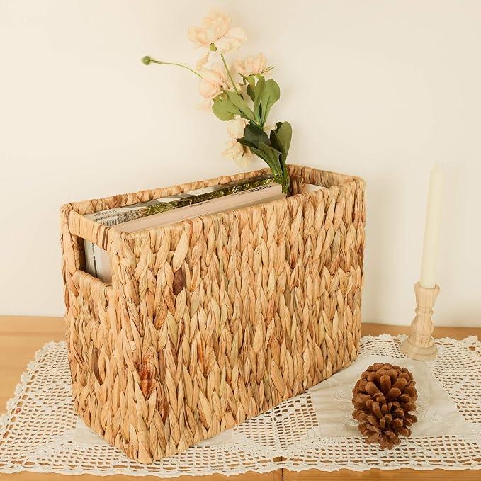 Storageworks Magazine Basket, Wicker Magazine Holder, Book Basket,Meidum | Magazine Holder Bathroom, Mail Baskets for Counter, Hand-Woven Wicker Baskets, Rattan Magazine Rack for Bathroom, 1 Pack