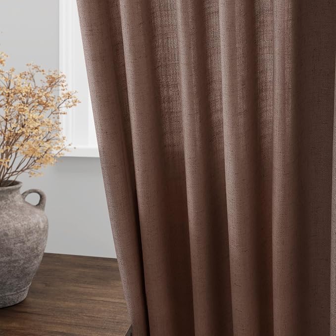 Mocha Mousse Curtains 90 Inch Length 2 Panel Set Back Tab Rod Pocket Linen Boho Semi Sheer Light Filtering Neutral Farmhouse Decor for Living Room and Bedroom 52x90