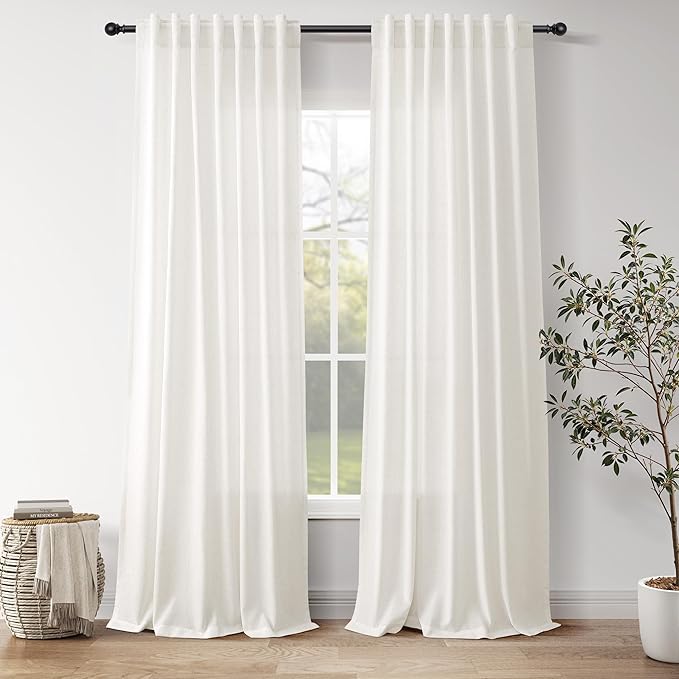 Neutral Linen Curtains 120 Inches Long for Living Room Linen Sheer Curtain Back Tab Coastal Modern Farmhouse Floor to Ceiling Drapes for Bedroom Office High Window 52x120, 2 Panels