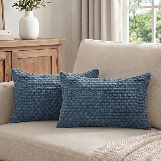 Fancy Homi 2 Packs Dusty Blue Long Lumbar Decorative Throw Pillow Covers 14x24 Inch for Couch Bed Sofa, Modern Farmhouse Boho Home Decor, Soft Cute Plush Corduroy Rectangle Cushion Case 35x60 CM