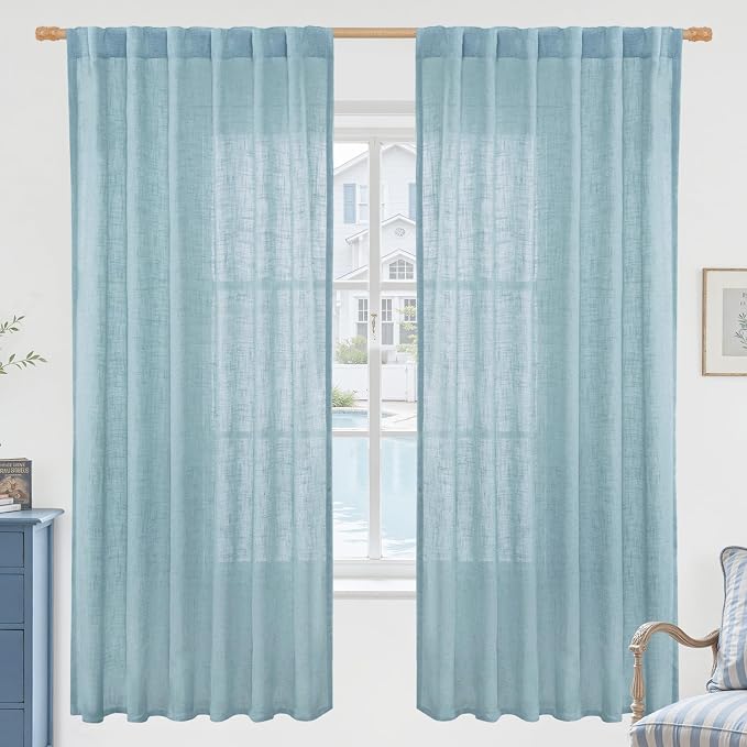 Stone Blue 72 inch Linen Textured Curtains for Living Room 2 Panels | Faux Linen Panels, Light Filtering, Semi Sheer, Rod Pocket Back Tab, Curtains for Bedroom, Farmhouse, 52 x 72 Inch