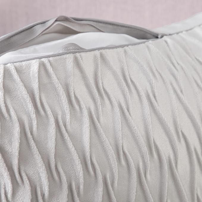 MADIZZ Set of 2 Super Soft Velvet Decorative Throw Pillow Covers 24x24 inch Greyish White Square with Texture Luxury Style Cushion Case European Pillow Shell for Sofa Bedroom