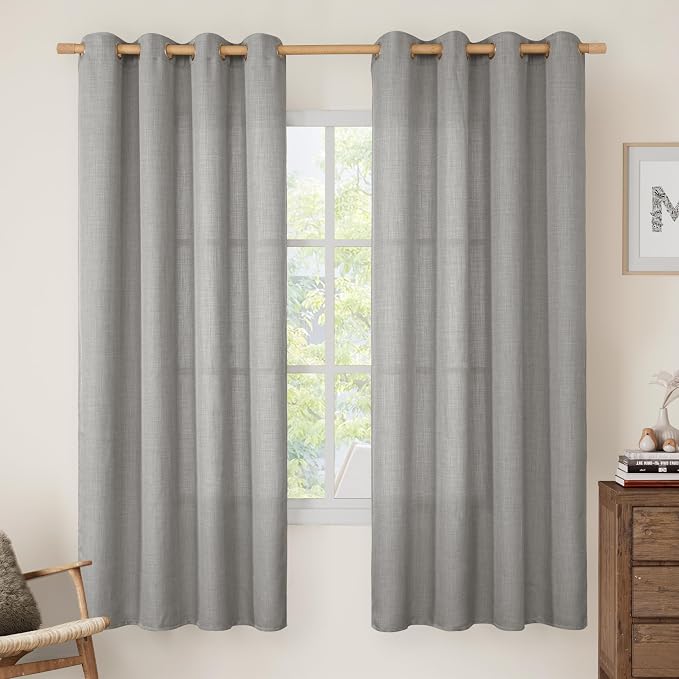 72 inch Length Linen Curtains for Living Room 2 Panels, Grey | Thick Linen Textured, Soft Privacy Drapes, Light Filtering, Burlap Curtains for Farmhouse, Bedroom, Grommet, 52 x 72 Inch