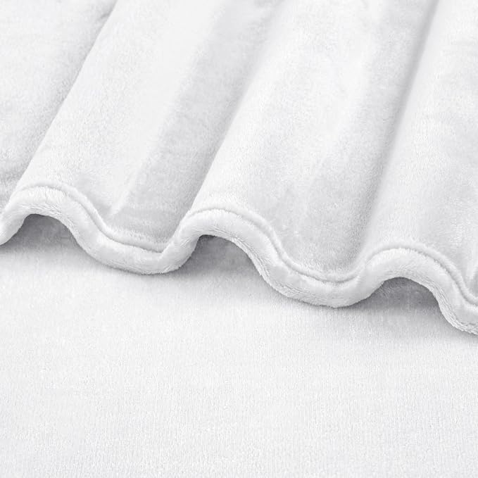 PAVILIA White Fleece Throw Blanket for Couch, Soft Fuzzy Flannel Throw for Sofa, Luxury Plush Microfiber Bed Blanket, Cozy Home Decorative Velvet Gift Blanket, 50x60