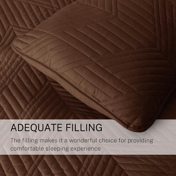 Exclusivo Mezcla Ultrasonic Twin Quilt Bedding Set, Brown | Lightweight Bedspreads, Soft Microfiber, Modern Geometric Coverlet, All Season Bed Cover, 1 Quilt and 1 Pillow Sham