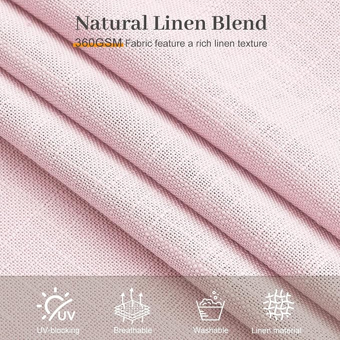 Pink Pinch Pleated 84 Inch Sheer Linen Blend Curtains for Living Room | Light Filtering, Bedroom, Girls Room, Pinch Pleat, Hook Rings, Non See Through, Memory Shape, W40xL84, 2 Panels, Light Pink