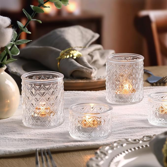NITIME Assorted Votive Candle Holders Set of 24, Clear Glass Candle Holder in Bulk, Tea Light Holders for Wedding Table Decor, Party & Home Decoration, Fits Standard Votives & Tea Lights