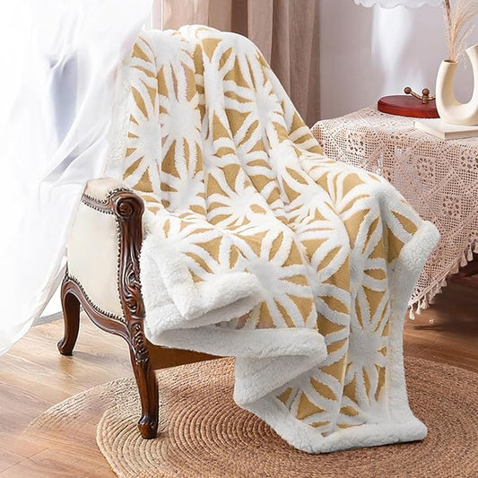 LOMAO Sherpa Fleece Blanket Gifts for Mom Dad Cozy Soft Throw Blanket for Women Men Birthday Gifts Dual Sided Couch Sofa Bed Blanket (Yellow, 60''x80'')