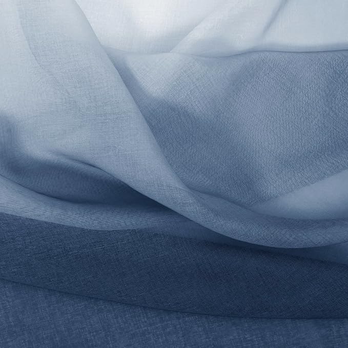DWCN Blue Ombre Faux Linen Sheer Curtains - Extra Wide Gradient Semi Voile Grommet Top Bedroom and Living Room Curtains, 60 x 84 Inches Long, Set of 2 Window Curtain Panels, Denim Blue