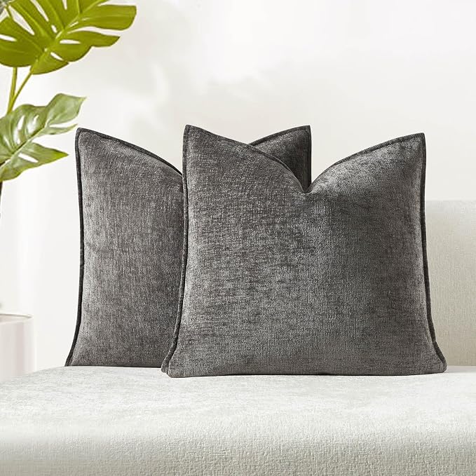 JUSPURBET 26x26 Chenille Decorative Throw Pillow Covers Set of 2,Dark Gray | Cozy Soft Cushion Covers Case with Hidden Zipper for Couch Sofa Bed Home Decor Living Room