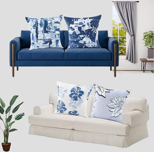 Blue Throw Pillows Cover 18x18 Cushion Cover. Set of 4 Super Soft Velvet New Living Natural Double-Sided Decorative Pillow Covers for Home Decor No Inserts