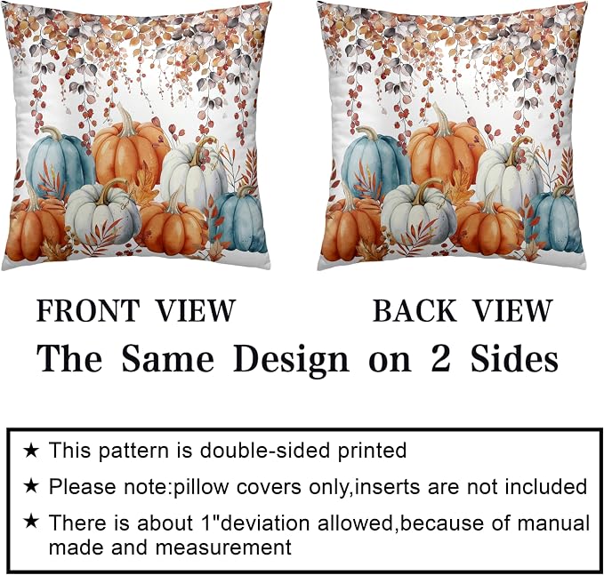 Fall Pillow Covers Colorful Pumpkin Throw Pillow Covers Autumn Thanksgiving Harvest Pillow Case 18x18 Set of 2 Double Sided Printing Cushion Case for Bedroom Couch Sofa