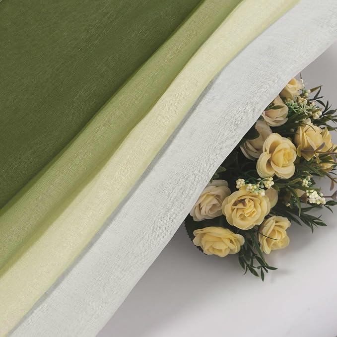 DWCN Faux Linen Ombre Sheer Curtains - Gradient Semi Voile Bedroom and Living Room Curtains, Set of 2 Grommet Top Window Curtain Panels, 52 x 90 Inches Long, Olive Green