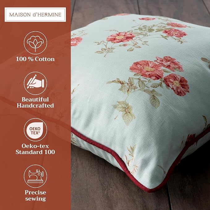 Maison d' Hermine Throw Pillow Covers 100% Cotton (18" x 18" - Pack of 1)