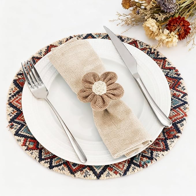 Napkin Rings Set of 12 Handmade Rustic Napkin Rings Reusable Boho Napkin Ring for Elegant Dining Table Decoration Perfect for Christmas, Thanksgiving, Wedding, Holiday, Everyday Use